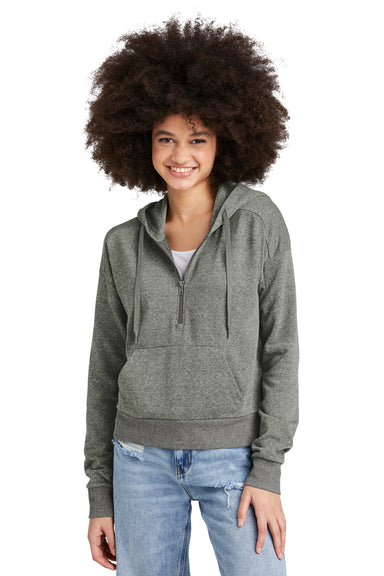 District DT1311 Womens Perfect Tri Fleece 1/4 Zip Hooded Sweatshirt Hoodie Heather Charcoal Grey Front