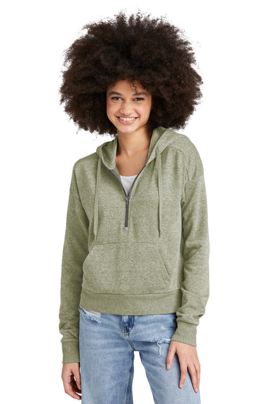 District DT1311 Womens Perfect Tri Fleece 1/4 Zip Hooded Sweatshirt Hoodie Military Green Frost Front