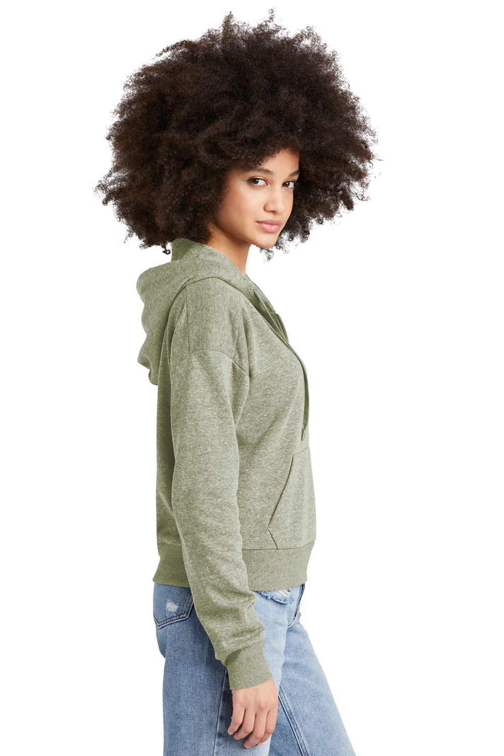District DT1311 Womens Perfect Tri Fleece 1/4 Zip Hooded Sweatshirt Hoodie Military Green Frost Side