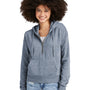 District Womens Perfect Tri Fleece 1/4 Zip Hooded Sweatshirt Hoodie - Navy Blue Frost
