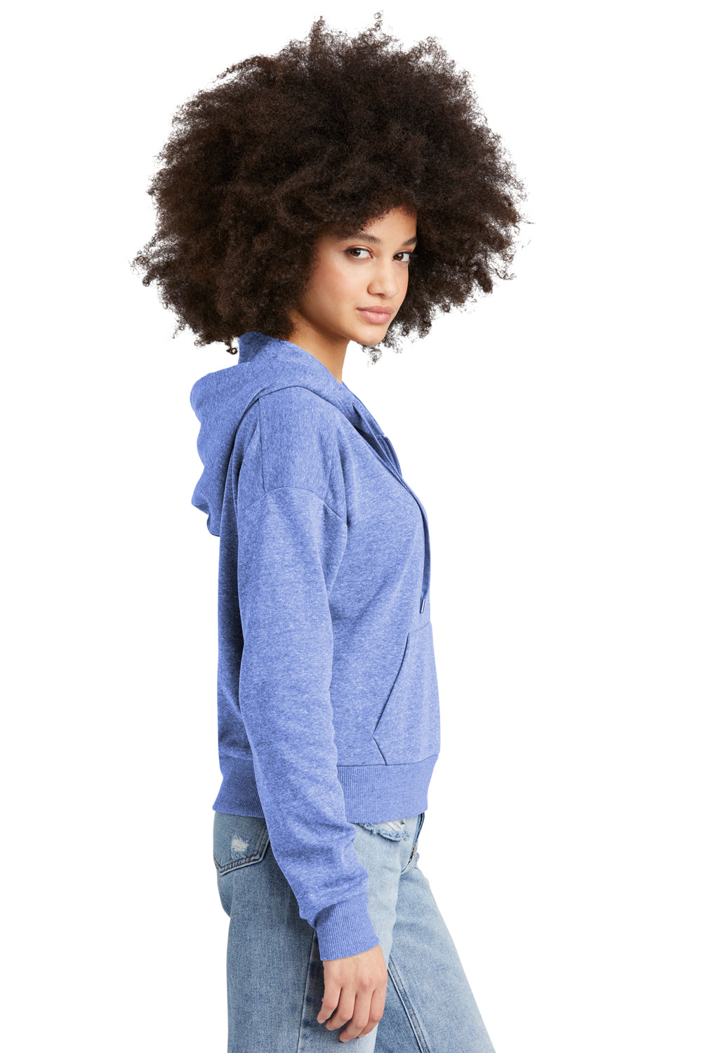 District DT1311 Womens Perfect Tri Fleece 1/4 Zip Hooded Sweatshirt Hoodie Royal Blue Frost Side