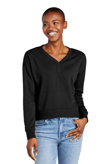 District DT1312 Womens Perfect Tri Fleece V-Neck Sweatshirt Black Front