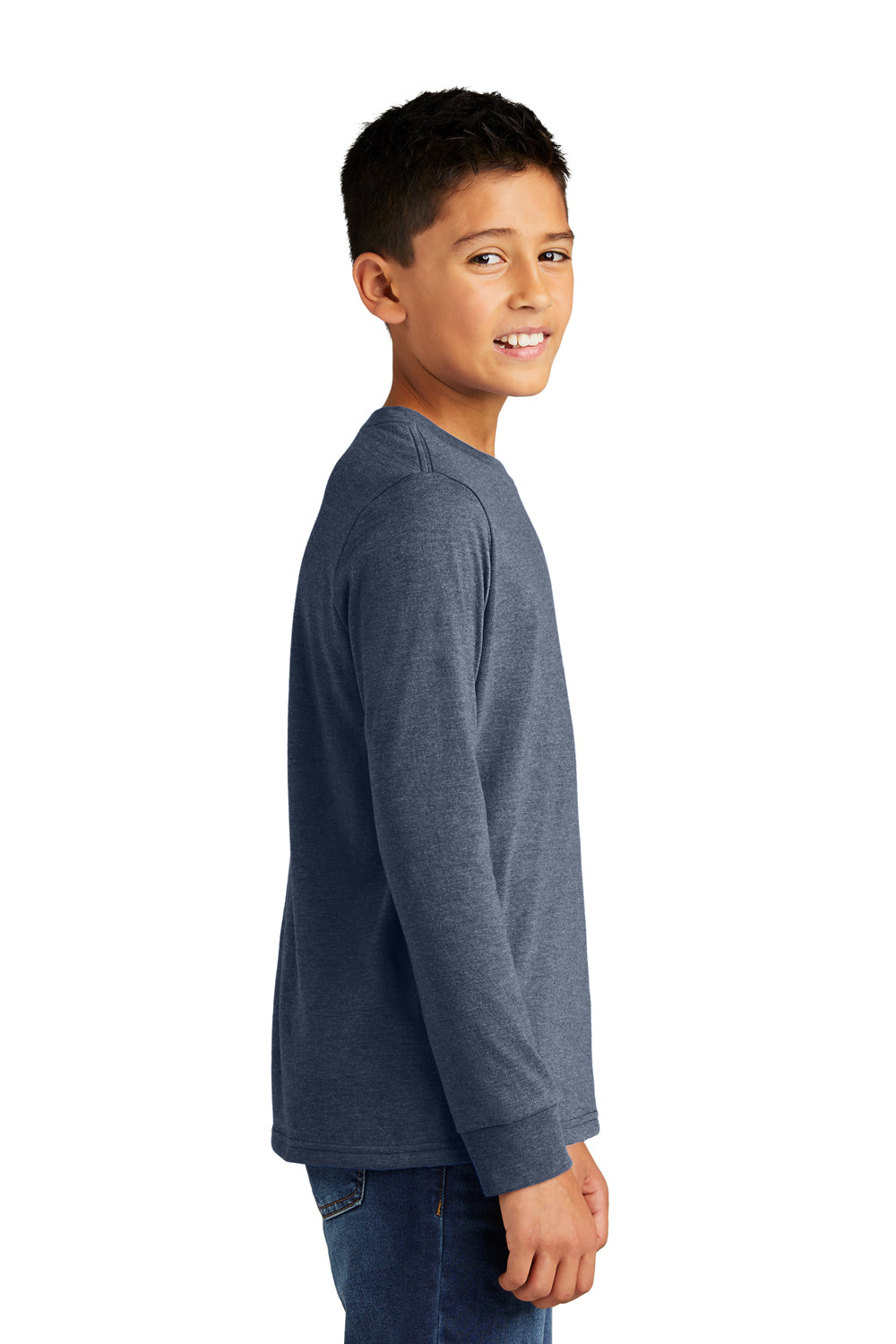 District Youth Perfect Tri Long Sleeve Crewneck T-Shirt Navy Blue Frost Side