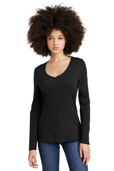 District DT135 Womens Perfect Tri Long Sleeve V-Neck T-Shirt Black Front