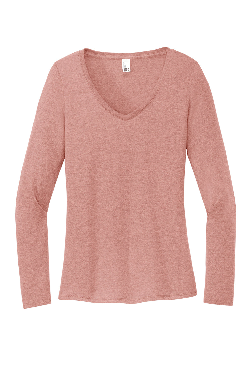 District DT135 Womens Perfect Tri Long Sleeve V-Neck T-Shirt Blush Frost Flat Front