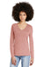 District DT135 Womens Perfect Tri Long Sleeve V-Neck T-Shirt Blush Frost Front
