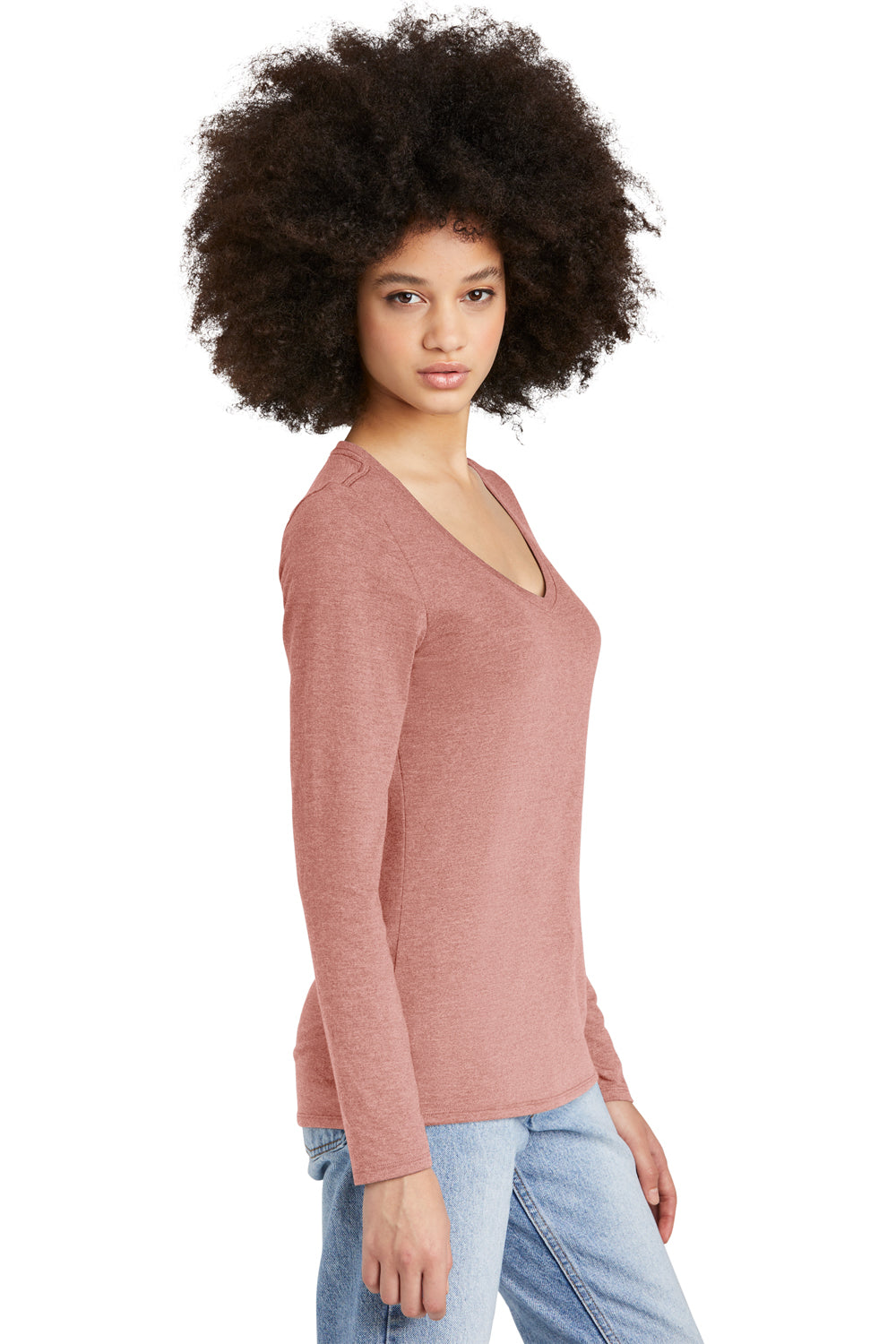 District DT135 Womens Perfect Tri Long Sleeve V-Neck T-Shirt Blush Frost Side