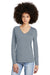 District DT135 Womens Perfect Tri Long Sleeve V-Neck T-Shirt Heather Flint Blue Front