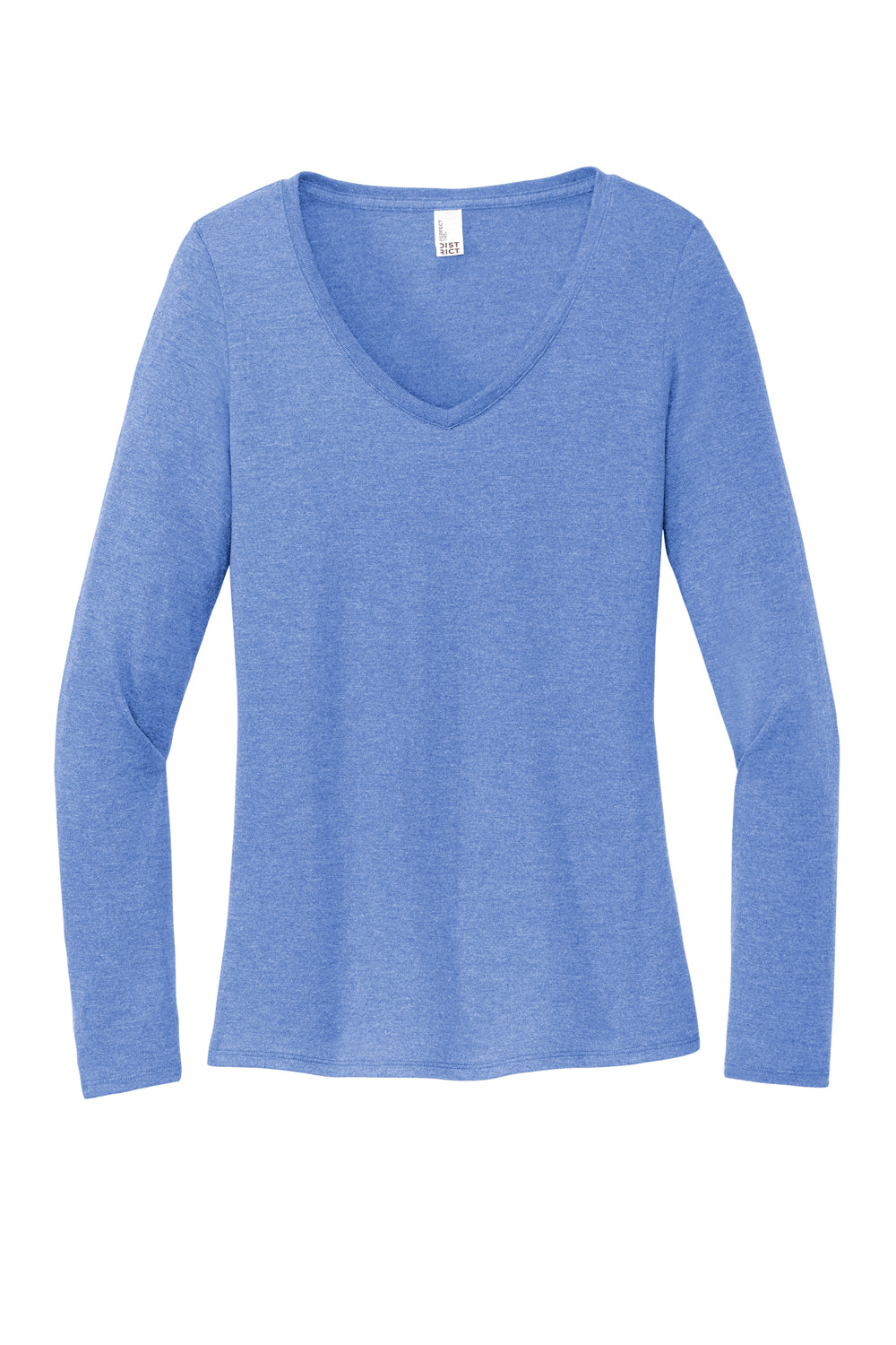 District DT135 Womens Perfect Tri Long Sleeve V-Neck T-Shirt Maritime Blue Frost Flat Front