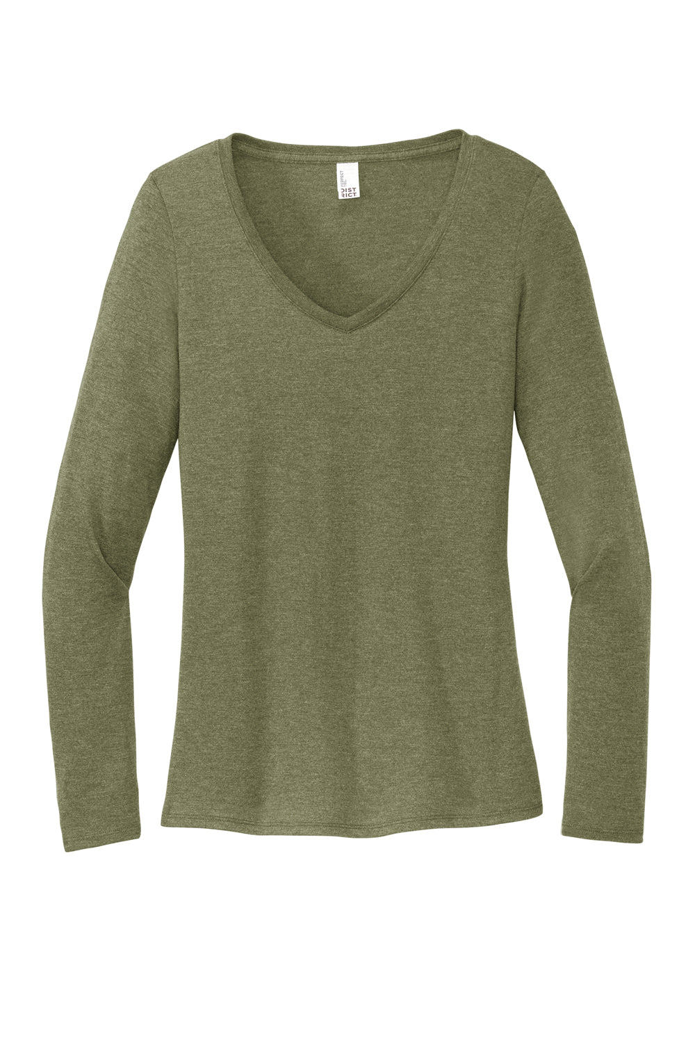 District DT135 Womens Perfect Tri Long Sleeve V-Neck T-Shirt Military Green Frost Flat Front