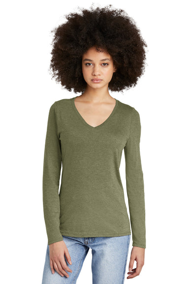 District DT135 Womens Perfect Tri Long Sleeve V-Neck T-Shirt Military Green Frost Front