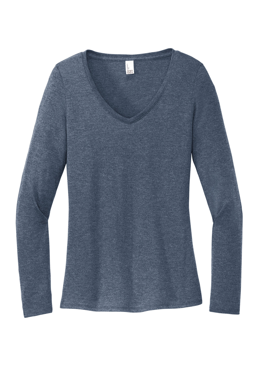 District DT135 Womens Perfect Tri Long Sleeve V-Neck T-Shirt Navy Blue Frost Flat Front