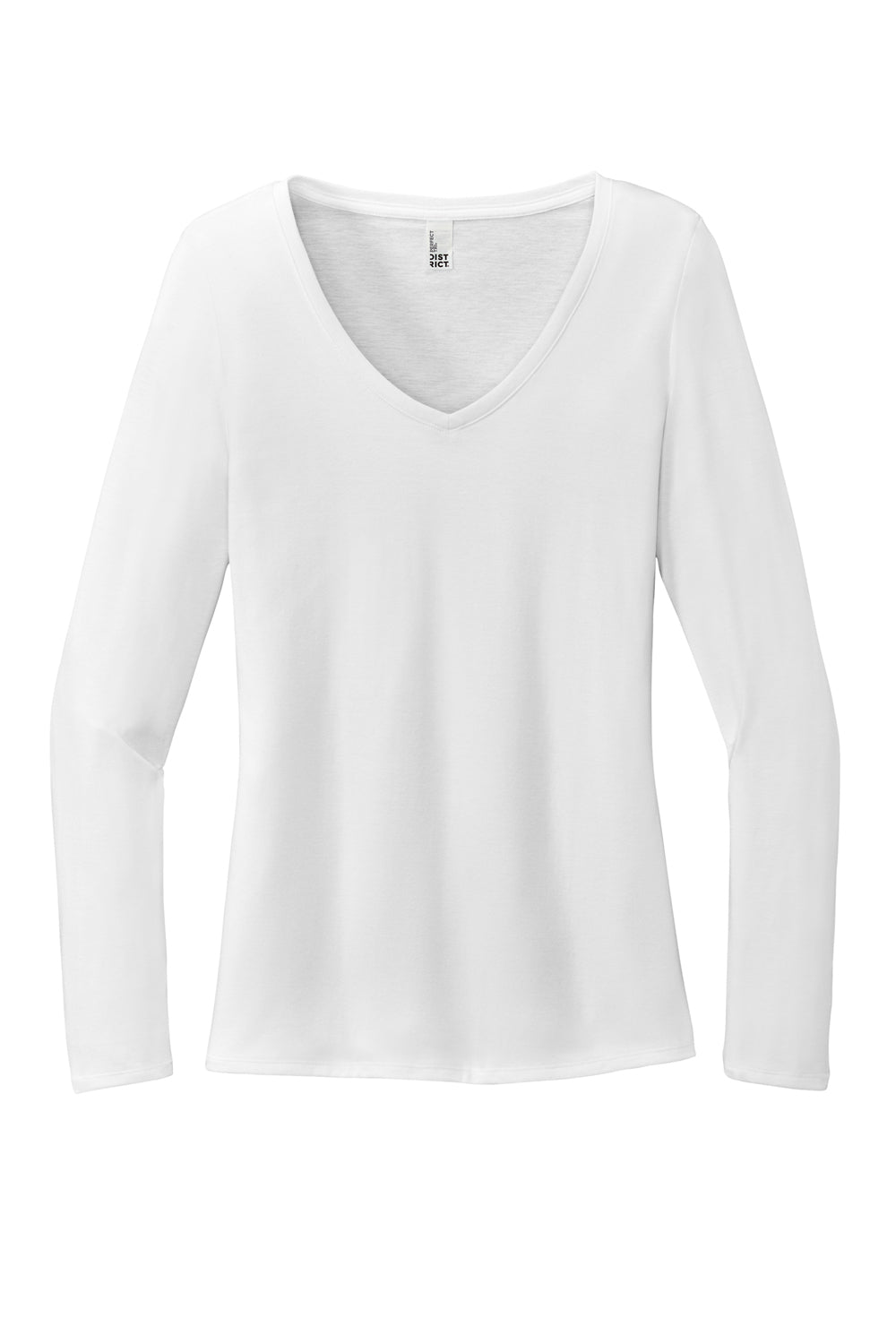 District DT135 Womens Perfect Tri Long Sleeve V-Neck T-Shirt White Flat Front