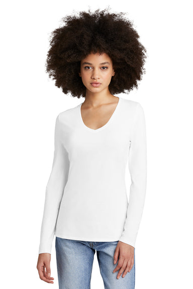 District DT135 Womens Perfect Tri Long Sleeve V-Neck T-Shirt White Front