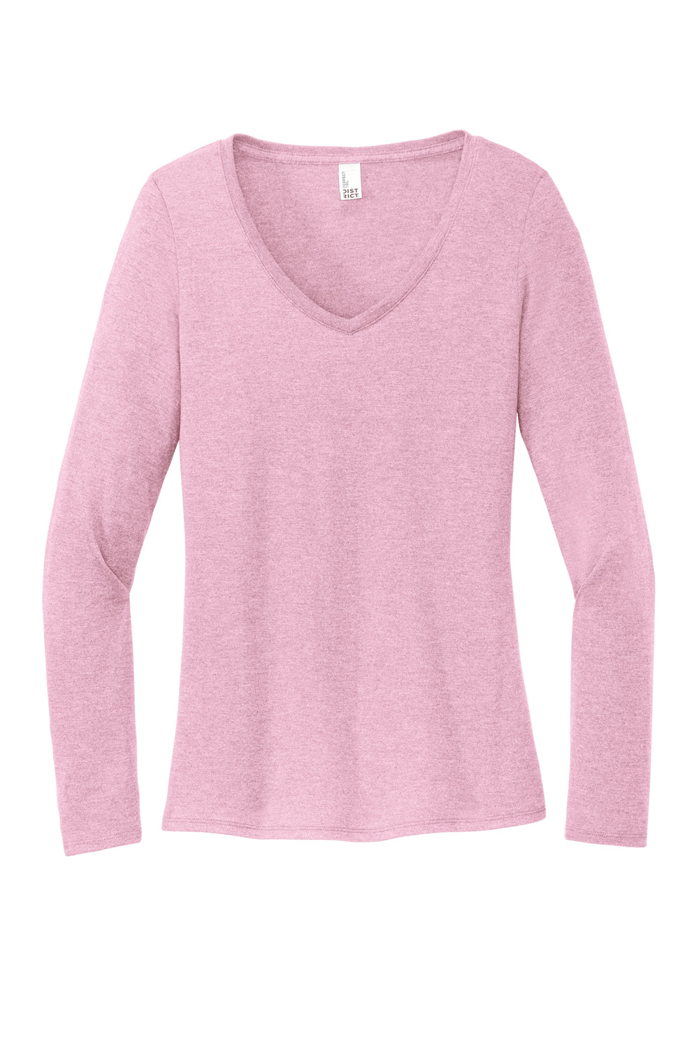 District DT135 Womens Perfect Tri Long Sleeve V-Neck T-Shirt Heather Wisteria Pink Flat Front