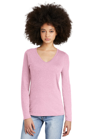 District DT135 Womens Perfect Tri Long Sleeve V-Neck T-Shirt Heather Wisteria Pink Front