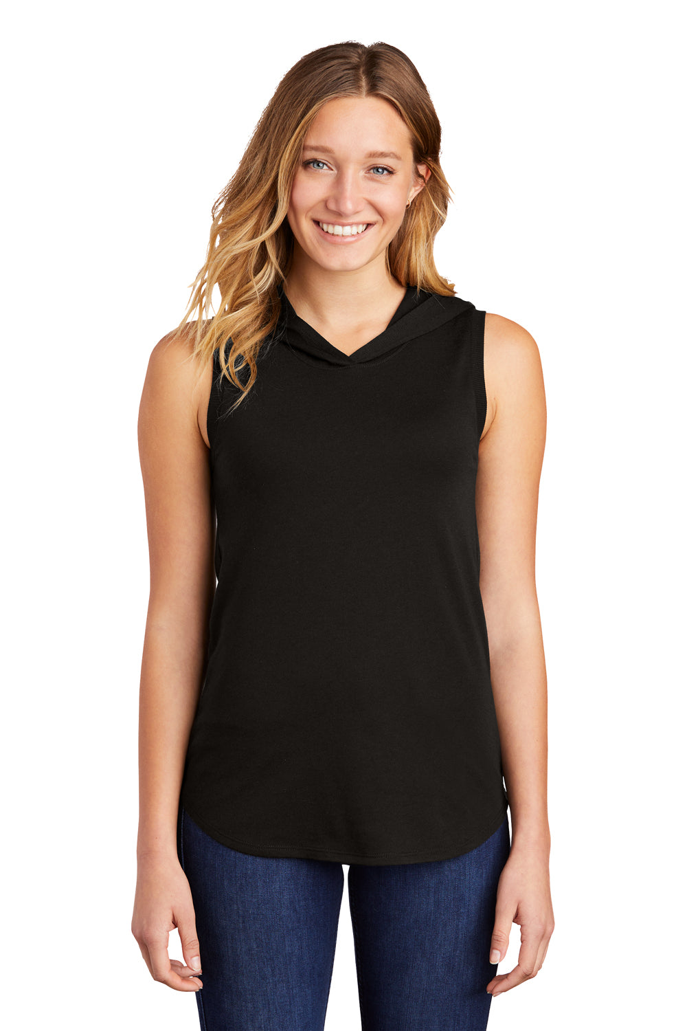 District Womens Perfect Sleeveless Hooded T-Shirt Hoodie Black Front