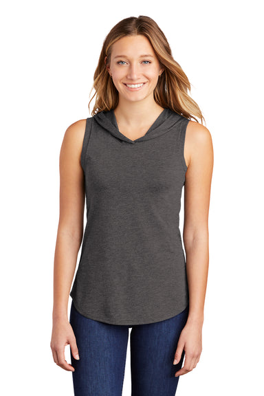 District Womens Perfect Sleeveless Hooded T-Shirt Hoodie Heather Charcoal Grey Front