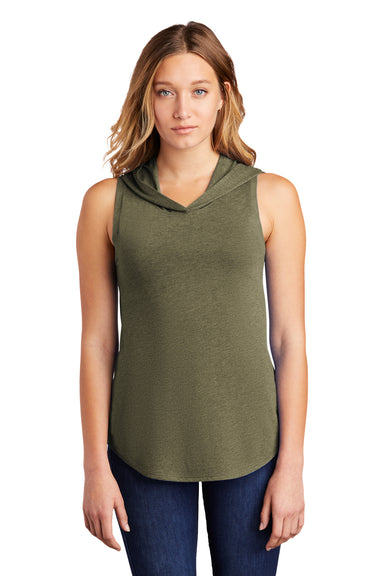 District Womens Perfect Sleeveless Hooded T-Shirt Hoodie Military Green Frost Front