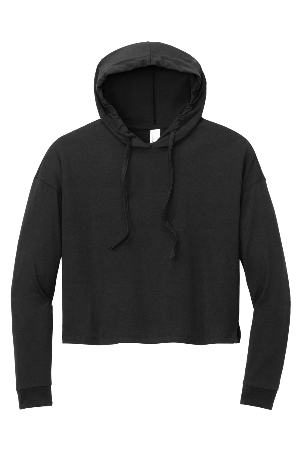 District Womens Perfect Tri Midi Long Sleeve Hooded Sweatshirt Hoodie Black Flat Front
