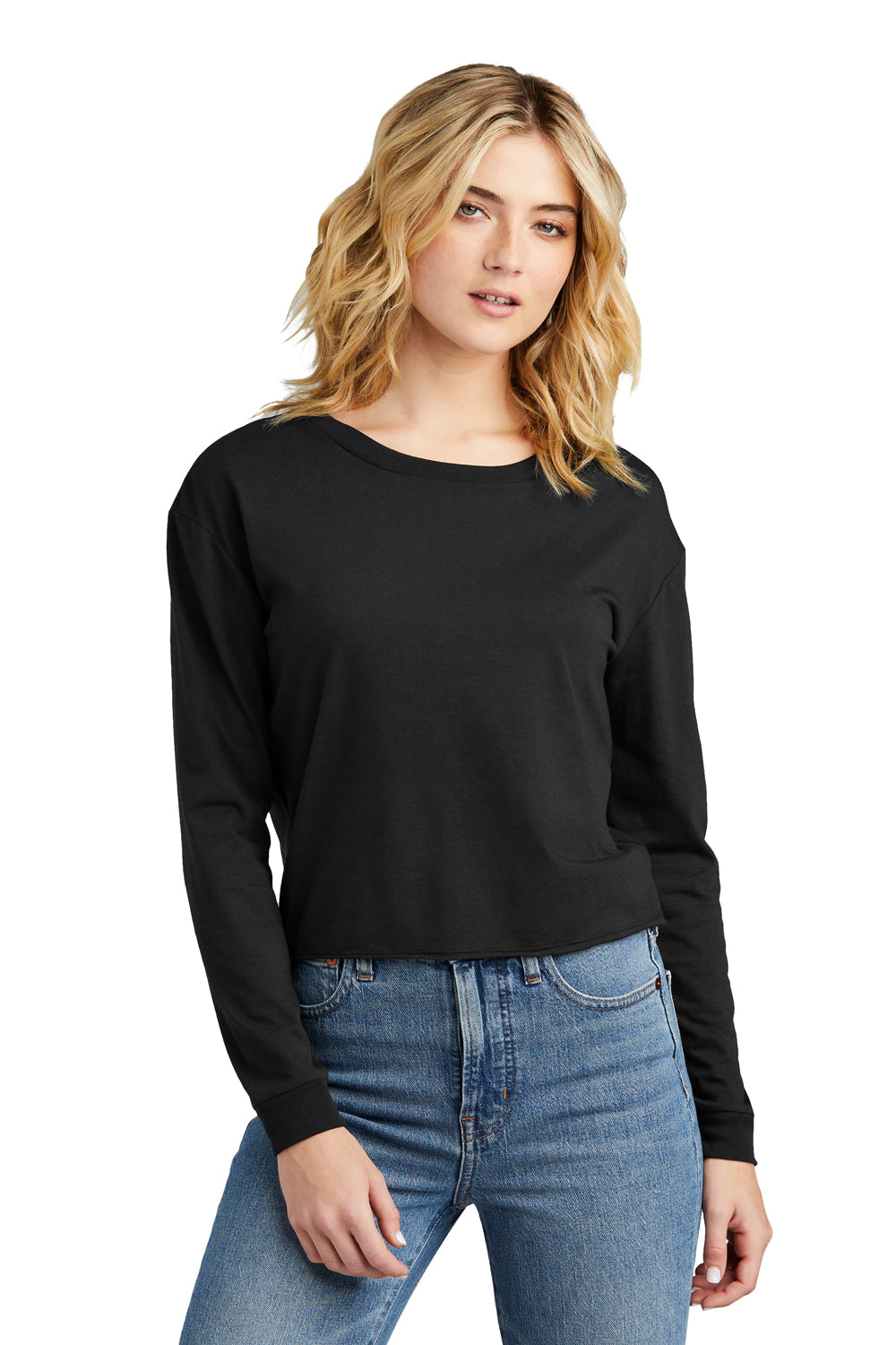District Womens Perfect Tri Midi Long Sleeve Crewneck T-Shirt Black Front