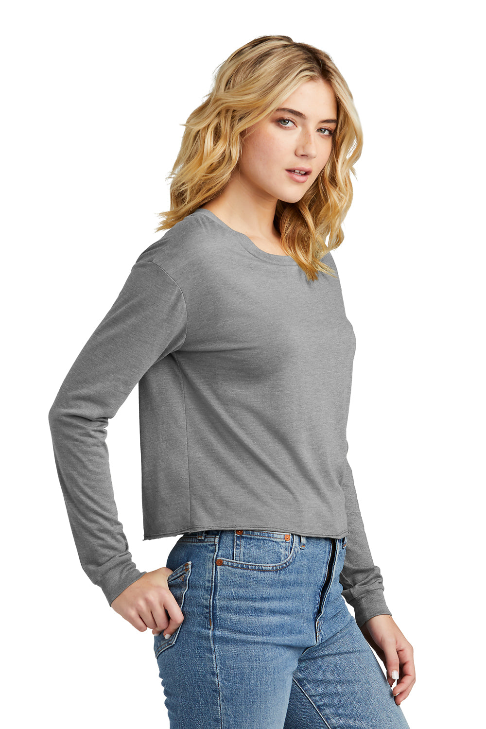 District Womens Perfect Tri Midi Long Sleeve Crewneck T-Shirt Grey Frost Side