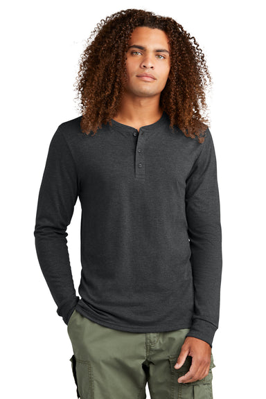 District Mens Perfect Tri Long Sleeve Henley T-Shirt Black Frost Front