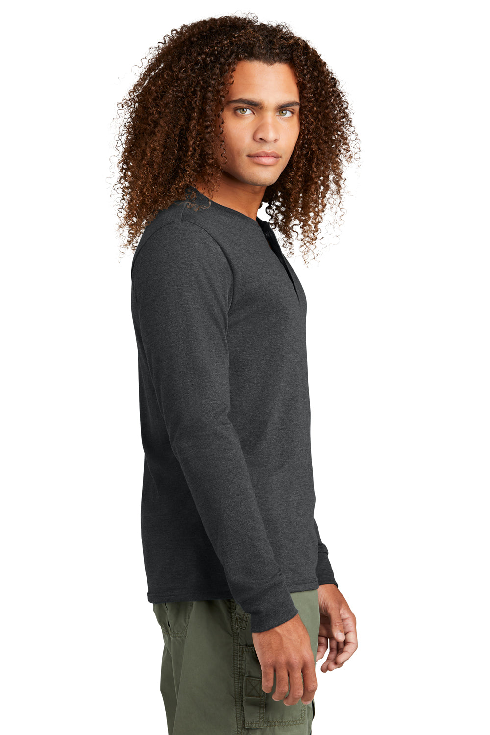 District Mens Perfect Tri Long Sleeve Henley T-Shirt Black Frost Side