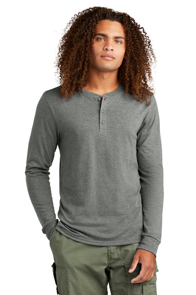 District Mens Perfect Tri Long Sleeve Henley T-Shirt Heather Charcoal Grey Front