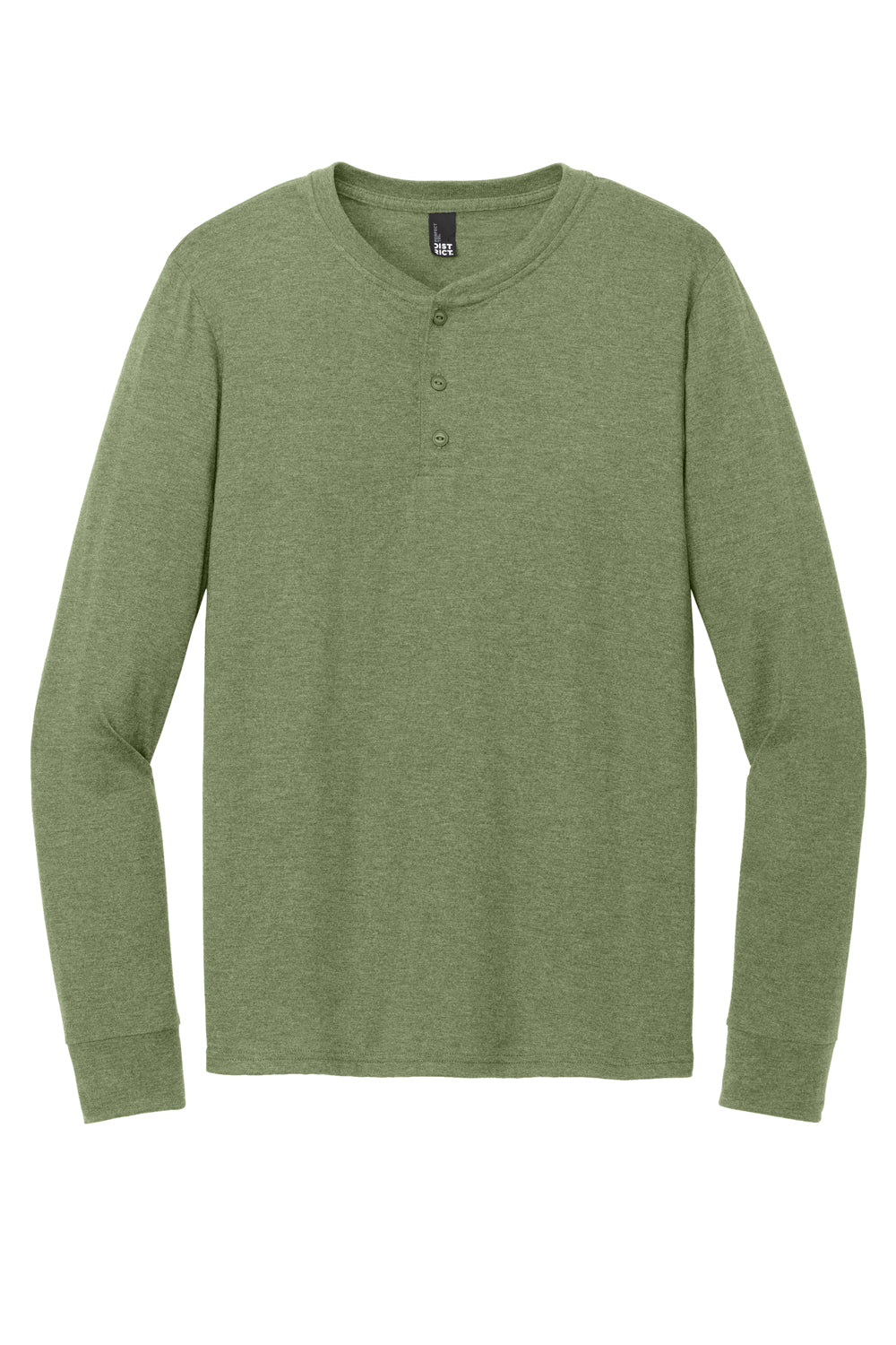 District Mens Perfect Tri Long Sleeve Henley T-Shirt Military Green Frost Flat Front