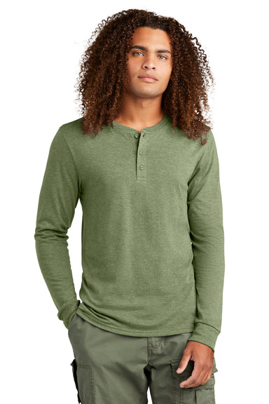 District Mens Perfect Tri Long Sleeve Henley T-Shirt Military Green Frost Front