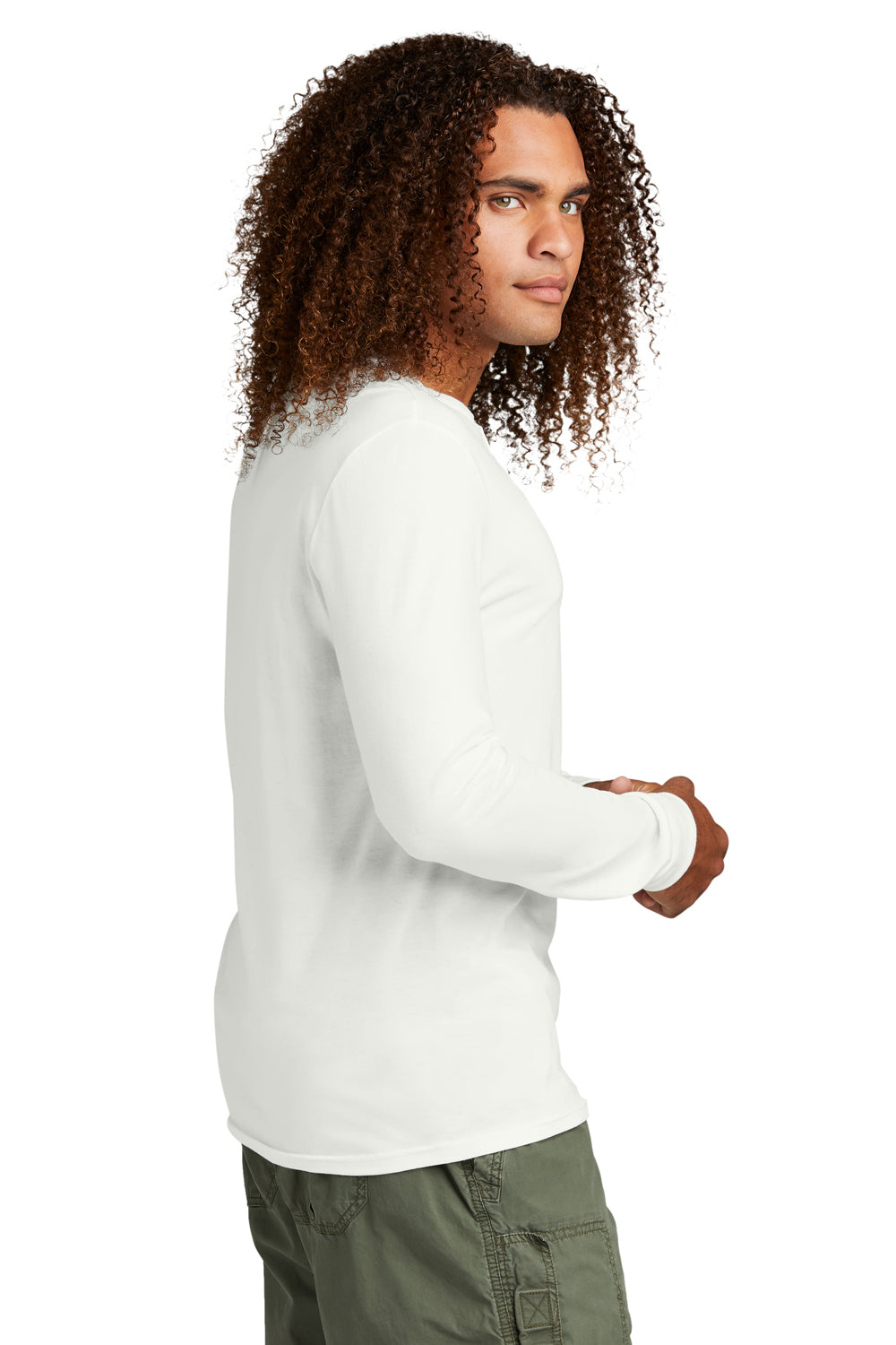 District Mens Perfect Tri Long Sleeve Henley T-Shirt Natural Side