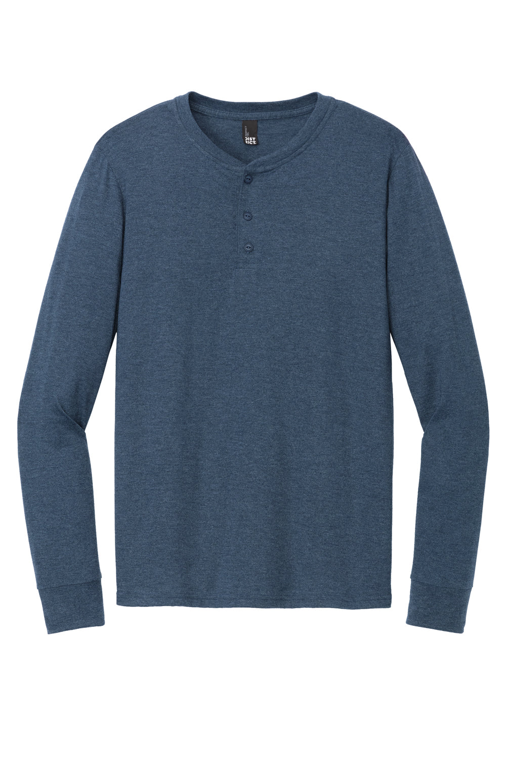 District Mens Perfect Tri Long Sleeve Henley T-Shirt Navy Blue Frost Flat Front