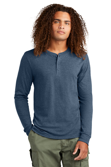 District Mens Perfect Tri Long Sleeve Henley T-Shirt Navy Blue Frost Front