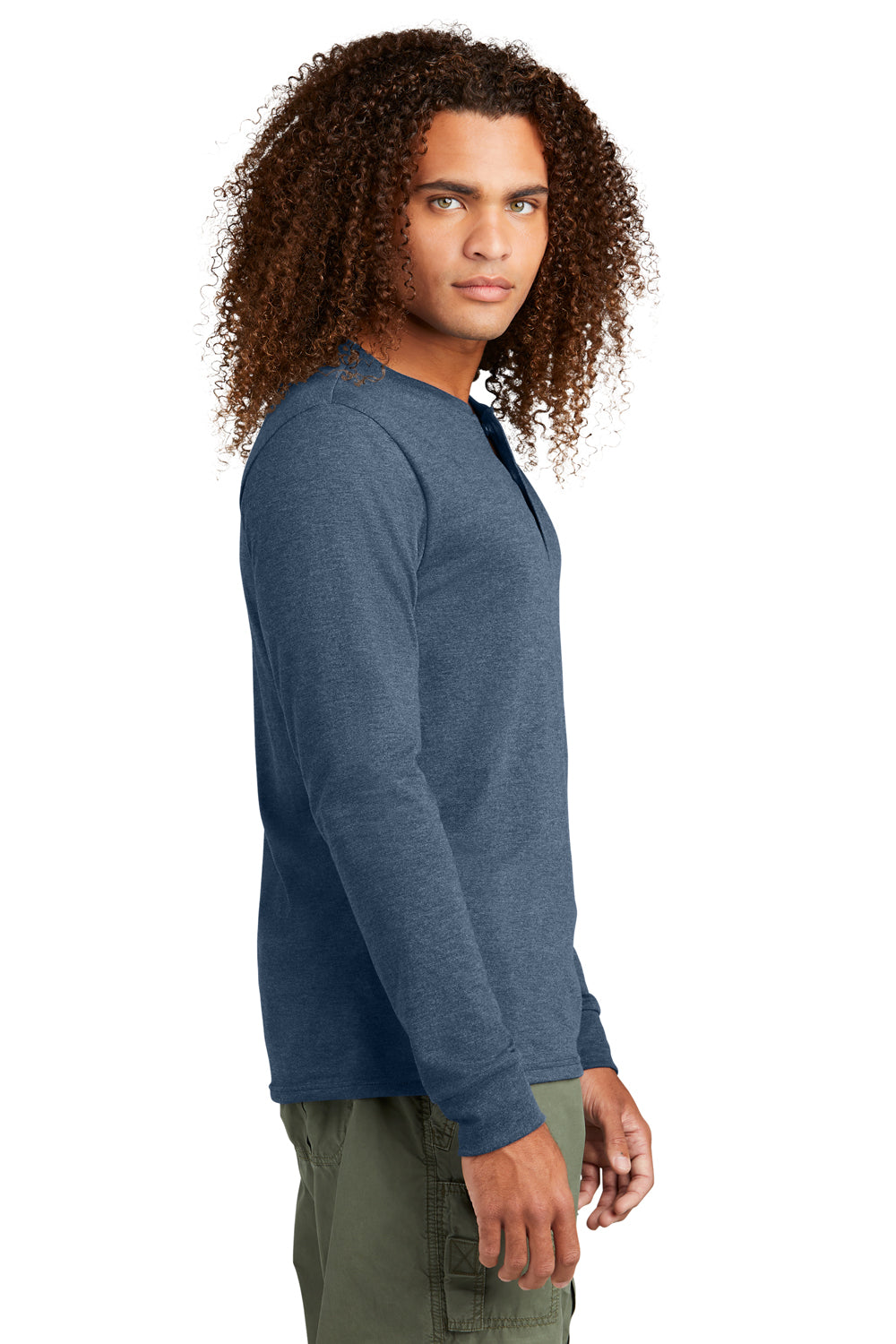 District Mens Perfect Tri Long Sleeve Henley T-Shirt Navy Blue Frost Side