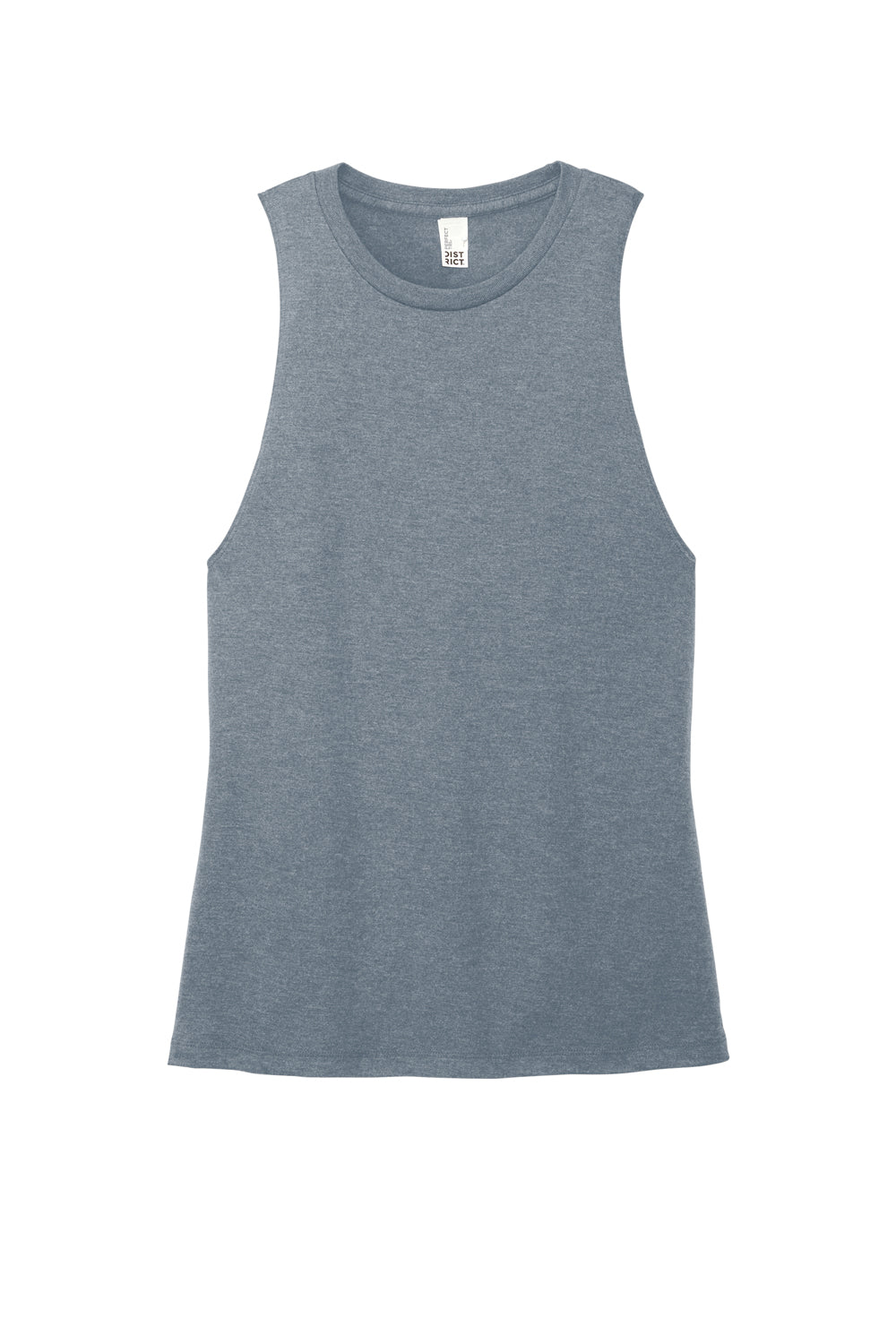 District DT153 Womens Perfect Tri Muscle Tank Top Heather Flint Blue Flat Front