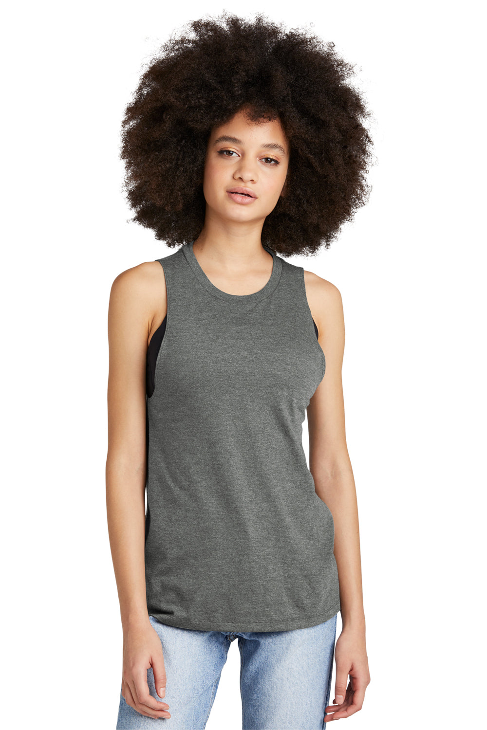 District DT153 Womens Perfect Tri Muscle Tank Top Heather Charcoal Grey Front