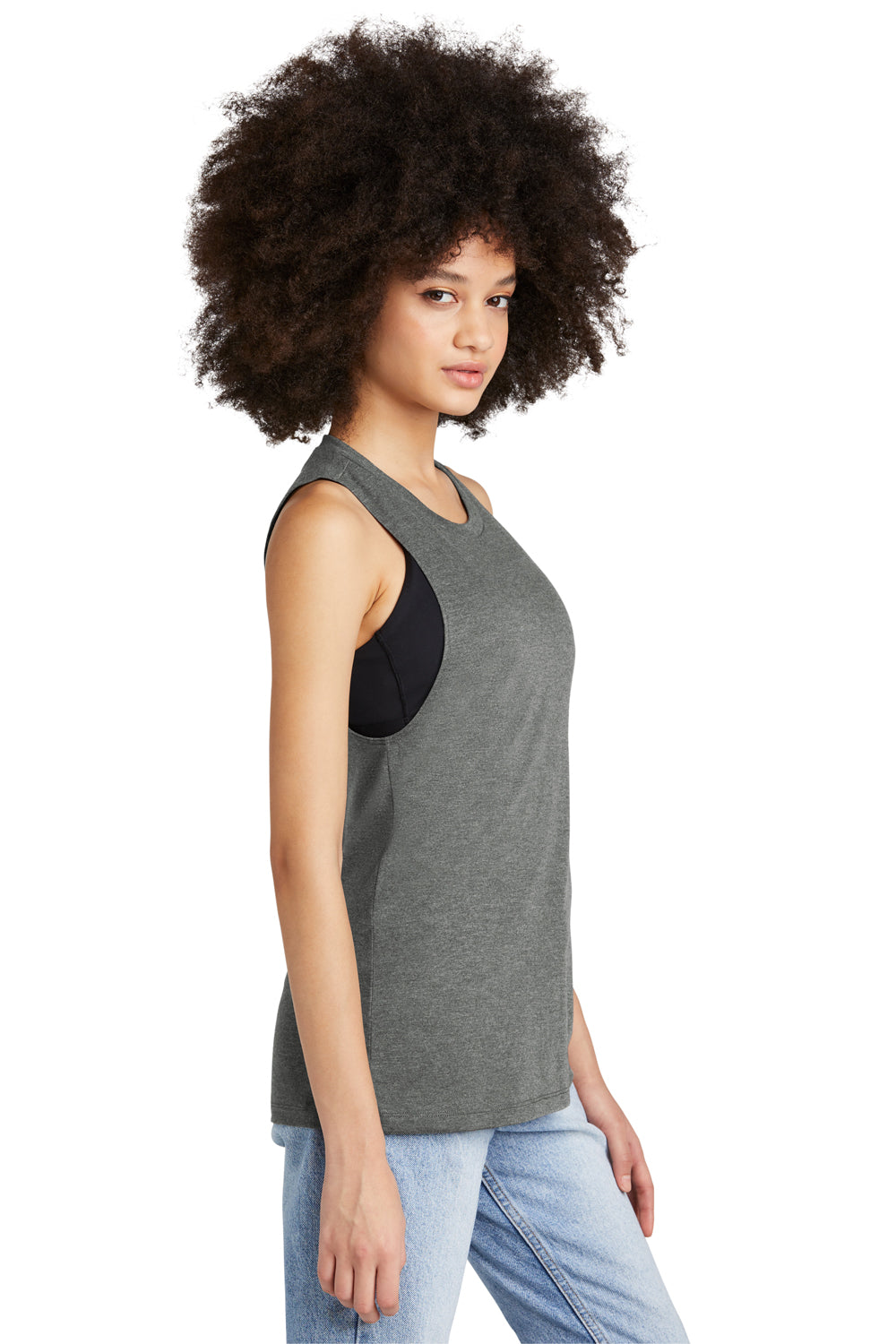 District DT153 Womens Perfect Tri Muscle Tank Top Heather Charcoal Grey Side
