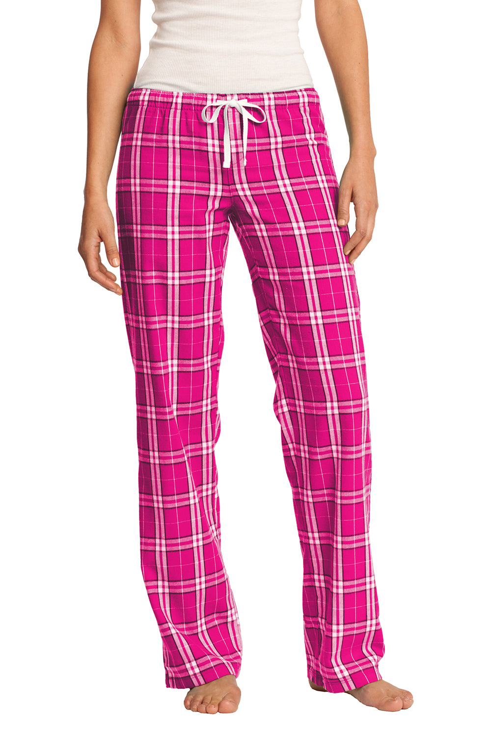 District DT2800 Womens Flannel Plaid Lounge Pants Fuchsia Pink Front