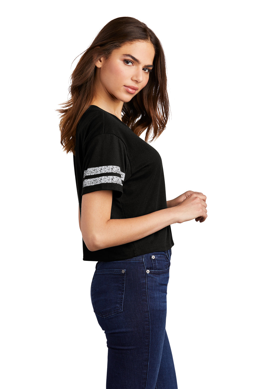 District Womens Scorecard Crop Short Sleeve Crewneck T-Shirt Black/White Side