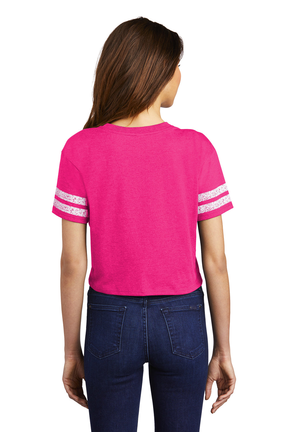 District Womens Scorecard Crop Short Sleeve Crewneck T-Shirt Heather Dark Fuchsia Pink/White Side