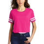 District Womens Scorecard Crop Short Sleeve Crewneck T-Shirt - Heather Dark Fuchsia Pink/White - Closeout