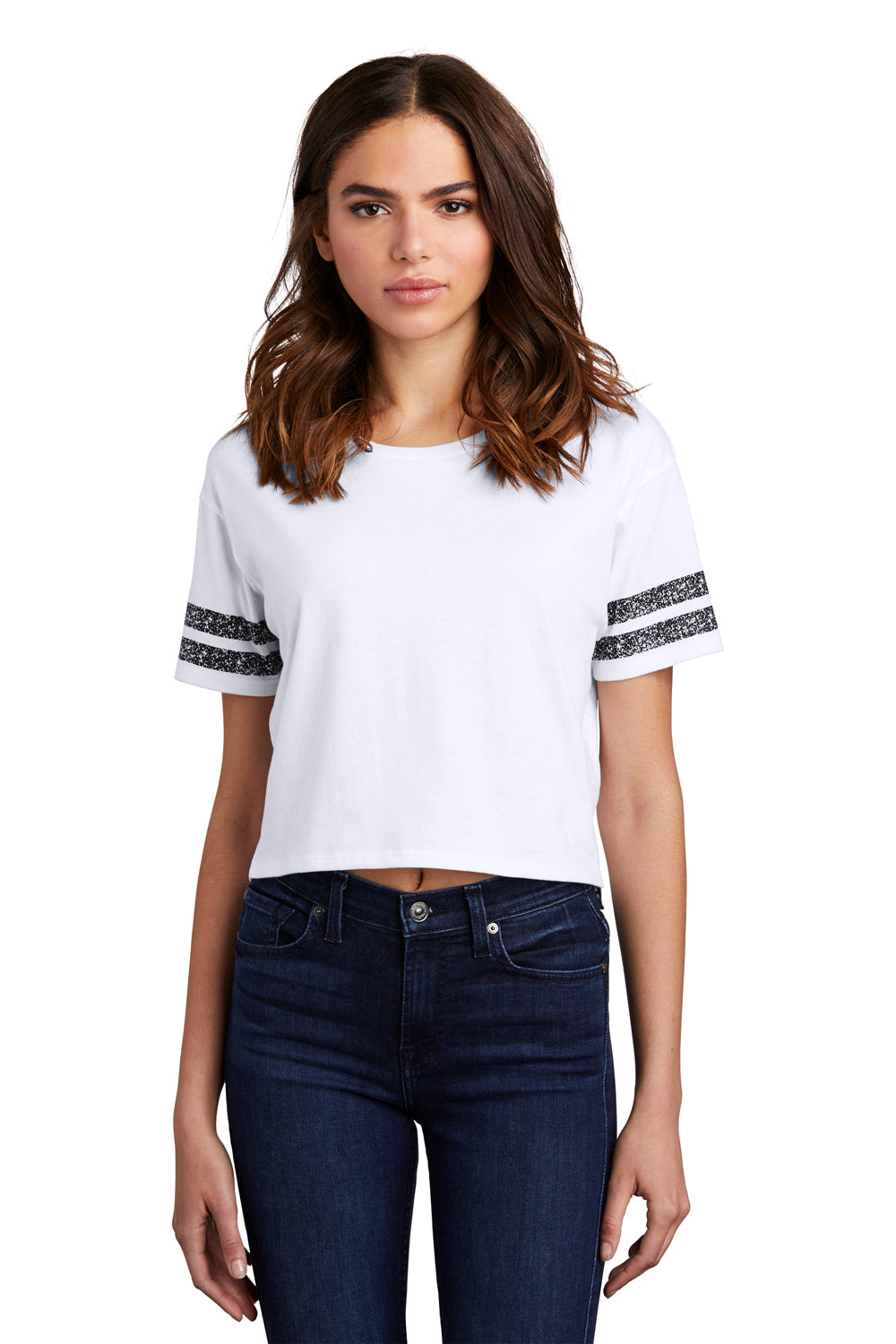 District Womens Scorecard Crop Short Sleeve Crewneck T-Shirt White/Black Front