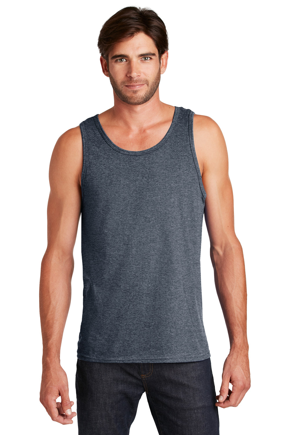 District DT5300 Mens The Concert Tank Top Heather Navy Blue Front