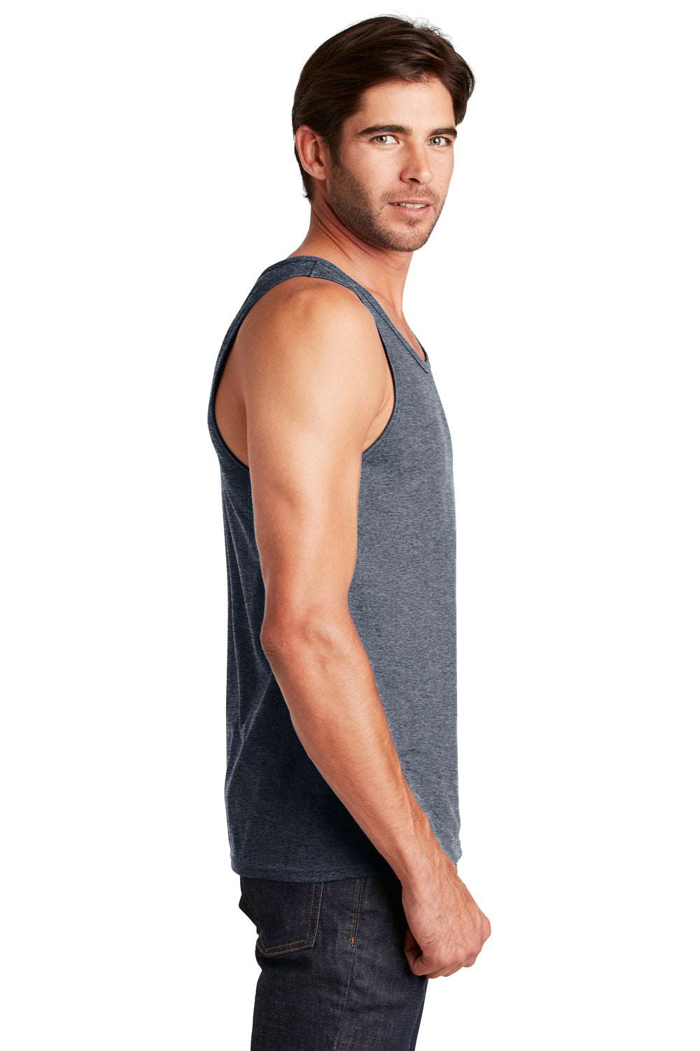 District DT5300 Mens The Concert Tank Top Heather Navy Blue Side