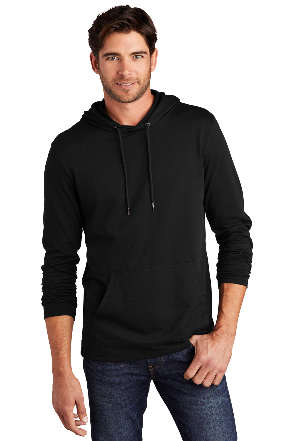 District Mens Featherweight French Terry Hooded Sweatshirt Hoodie Black Front