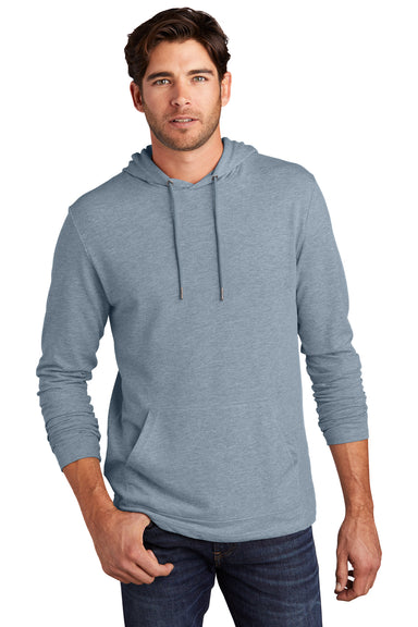 District Mens French Terry Hooded T-Shirt Hoodie Heather Flint Blue Front