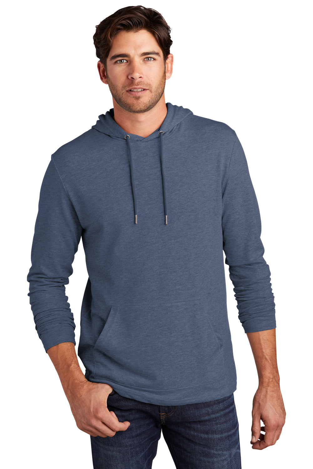 District Mens Featherweight French Terry Hooded Sweatshirt Hoodie Washed Indigo Blue Front