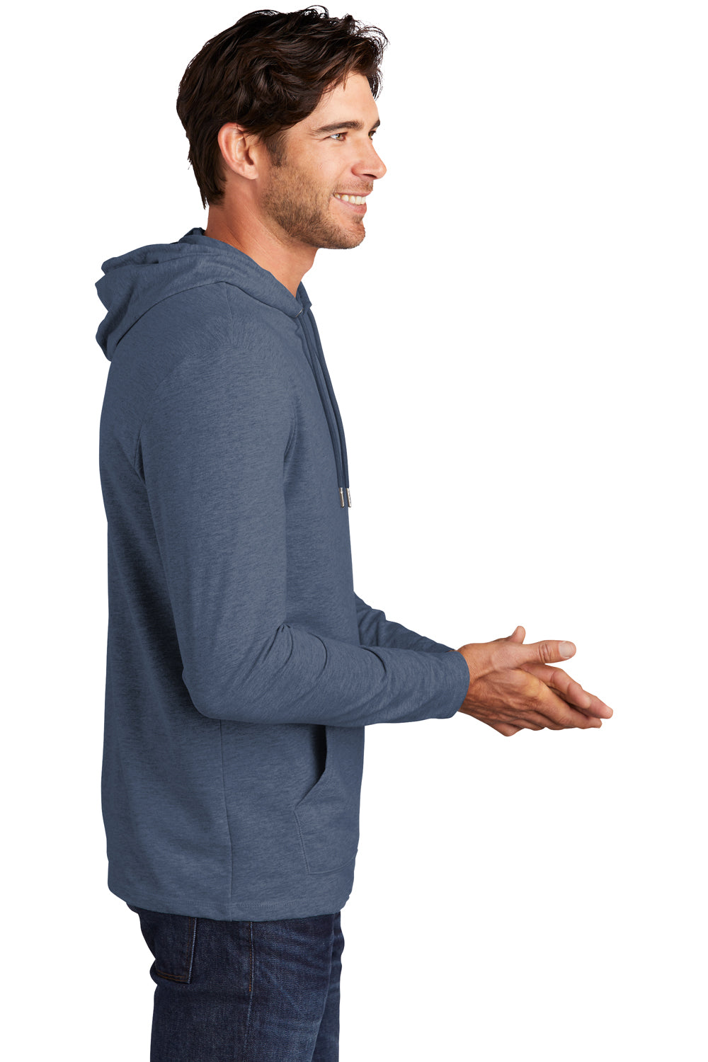 District Mens Featherweight French Terry Hooded Sweatshirt Hoodie Washed Indigo Blue Side