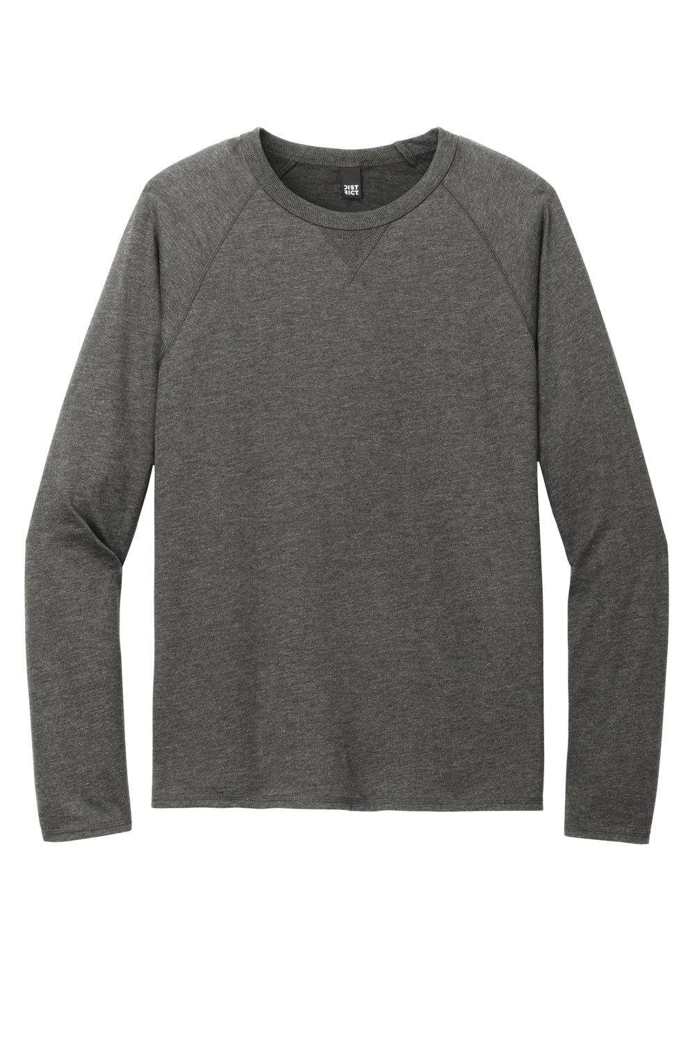 District Mens French Terry Long Sleeve Crewneck Sweatshirt Washed Coal Grey Flat Front